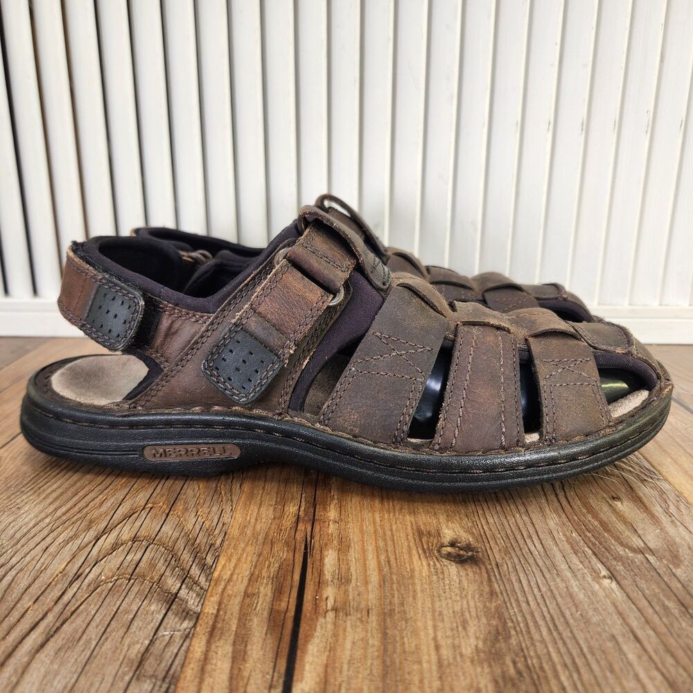 Merrell World Midway Leather Sandals Mens Size 10 Bracken Brown Fisherman Casual